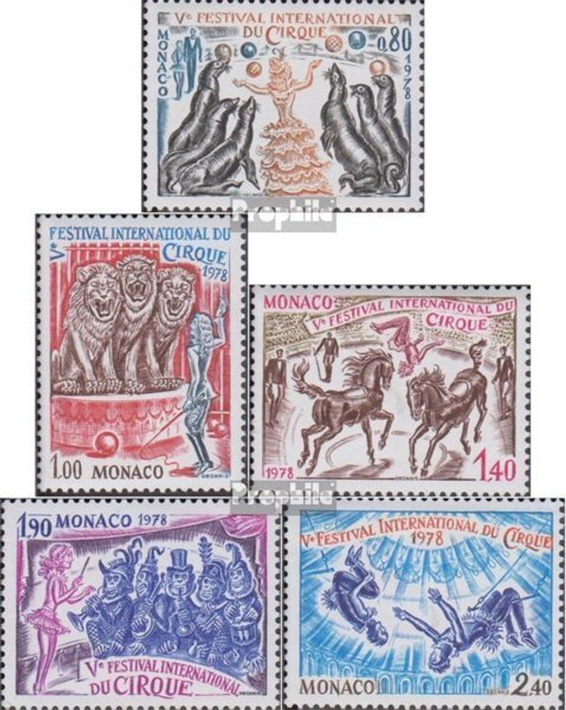 Briefmarken Monaco 1978 Mi 1351-1355 (kompl.Ausg.) postfrisch Zirkus-Festival
