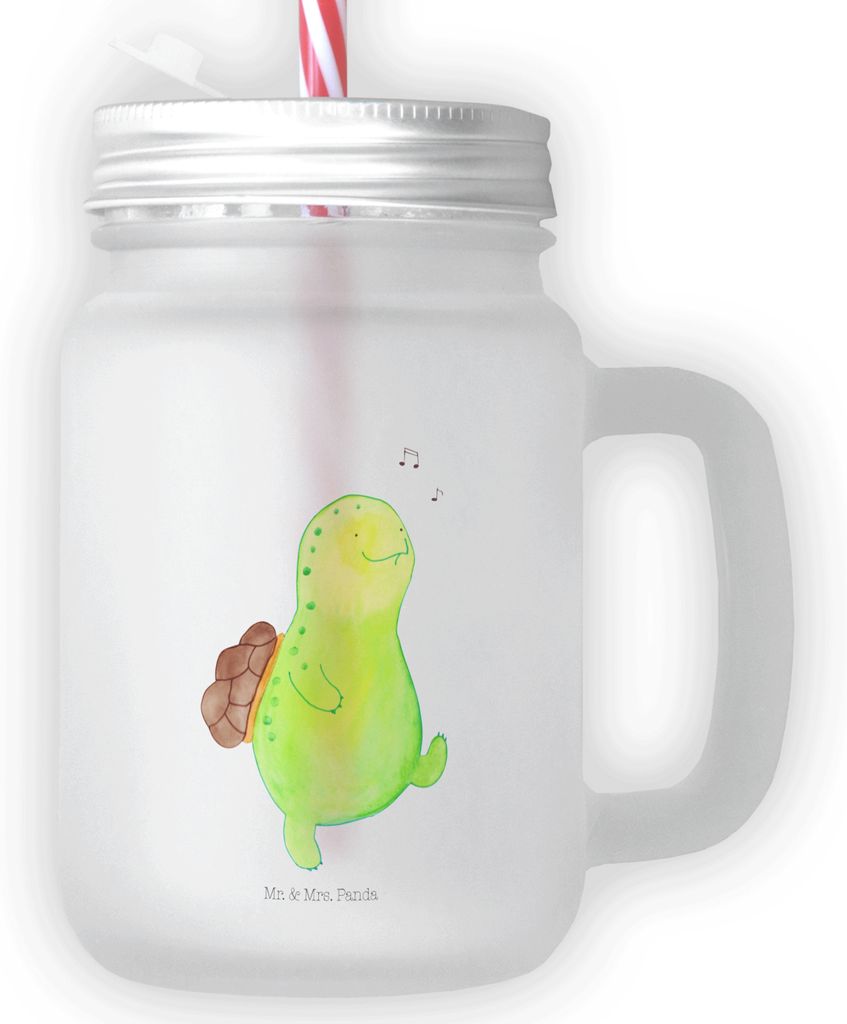 Mr. & Mrs. Panda Glas Schildkröte Pfeifen - Transparent - Geschenk, Becher mit Strohhalm, Schildkröten, Trennung, Trinkglas Deckel, Cocktailglas,...