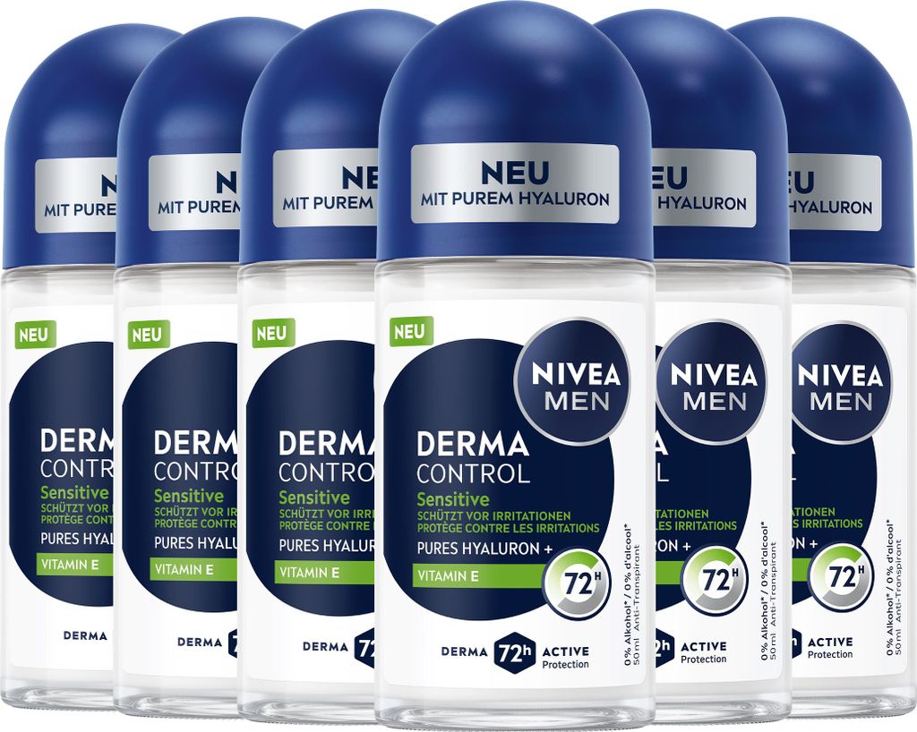 NIVEA Deodorant Men Derma Control Sensitiv Roll-On 6 x 50ml