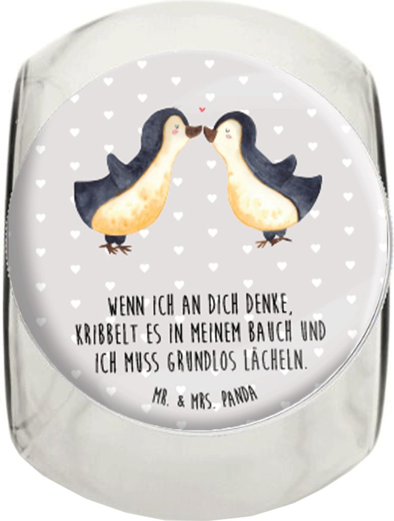 Mr. & Mrs. Panda Kaffeedose Pinguine Kuss L 870ml - Grau Pastell - Geschenk, Teedose, Bonboniere, für Frauen, Mitbringsel, Valentinstag, Freundin,...