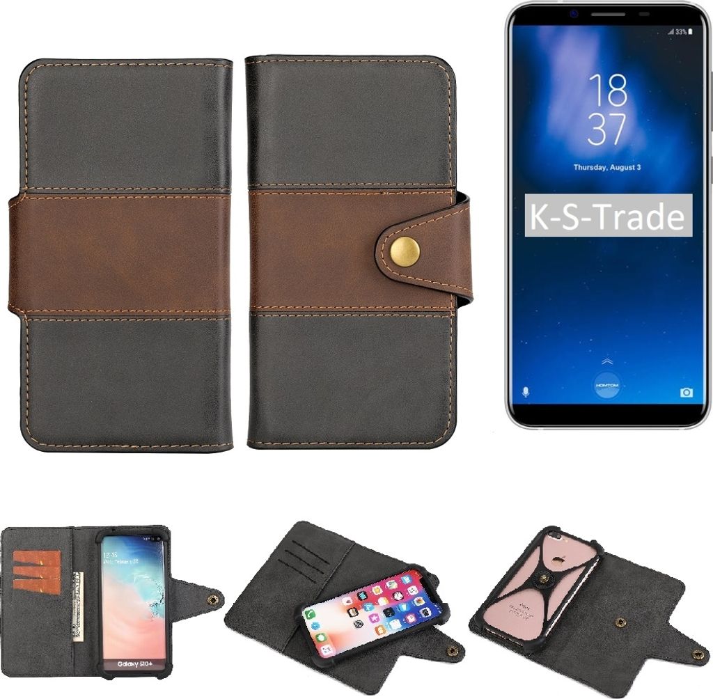 K-S-Trade Handyhülle Schutzhülle Hülle Bookstyle Wallet-Case kompatibel mit Homtom S8 Bumper Rundumschutz schwarz-braun 1x