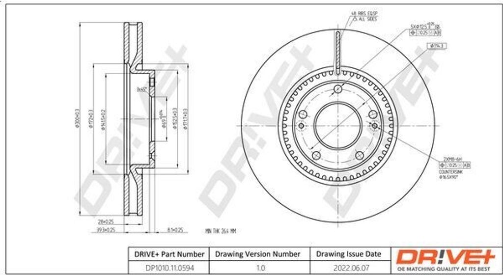 Dr!ve+ DP1010.11.0594 - OE 51712 2L500 Bremsscheibe, Vorderachse für Grandeur (HG), i30 (FD), i30 (GD), Veloster (FS), CeeD (JD), Pro CeeD (JD), S...