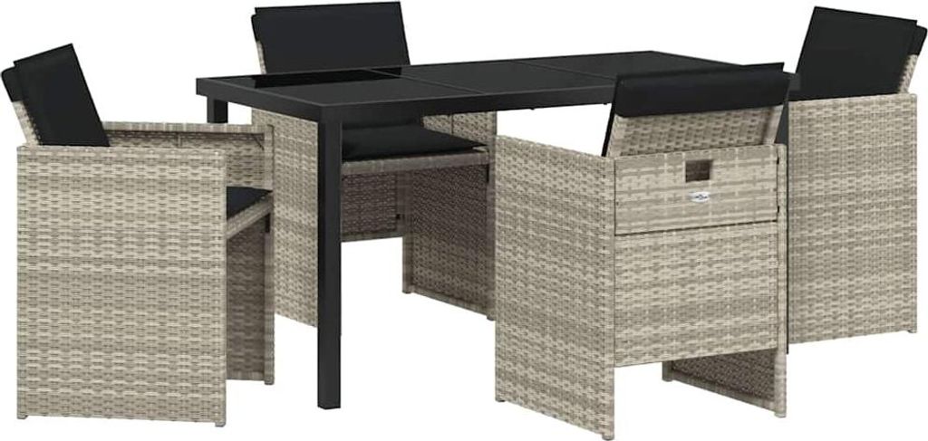 "2026 MODERNE" Garten Essgruppe - elegantes Design - Sitzgruppe/Tisch+ Stuhl - 5 pcs Hellgrau Poly-Rattan - Terassenmöbel NeuMöbel300165