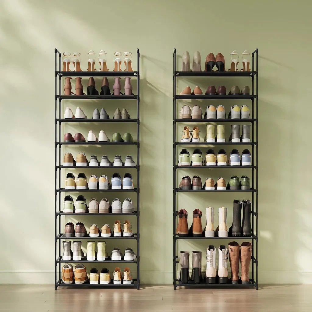 Étagère à chaussures 106 cm pour 18 paires en métal blanc étroit 61x28