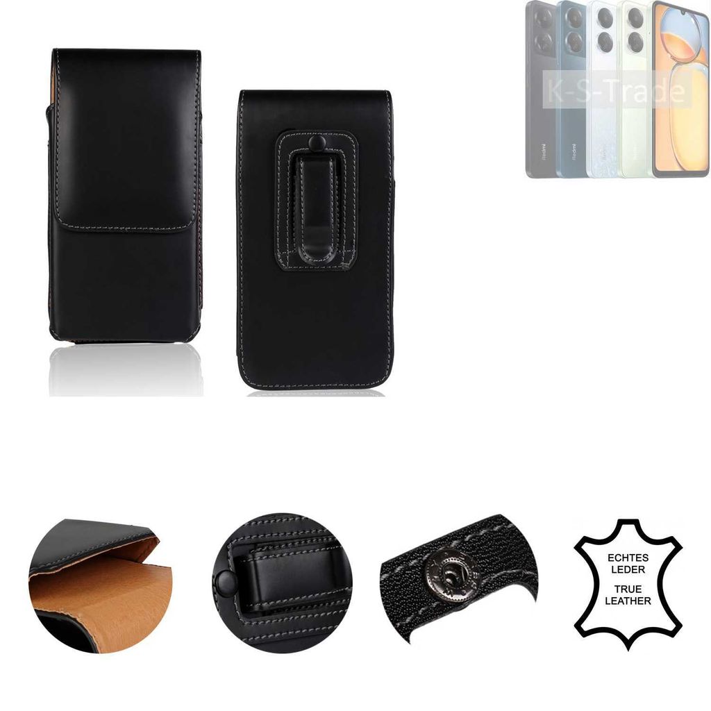 K-S-Trade Holster Gürteltasche Handy Hülle Schutzhülle kompatibel mit Xiaomi Redmi 13C Handyhülle Leder schwarz, 1x