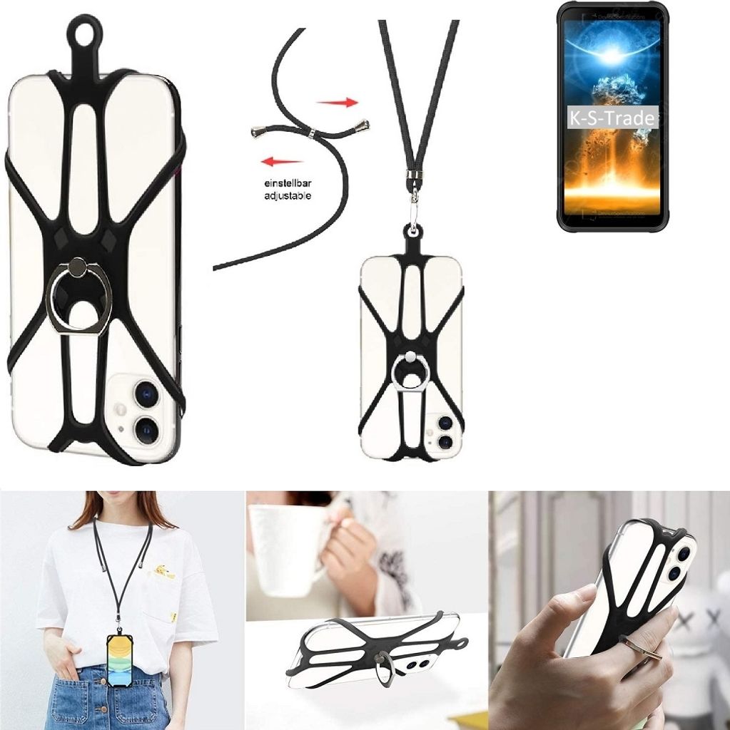 K-S-Trade 3in1 Handykette Handyband Handykordel Halsband Smartphone-Ring Handy-Ring kompatibel mit Blackview BV6300 Pro Fingerhalterung Handyring