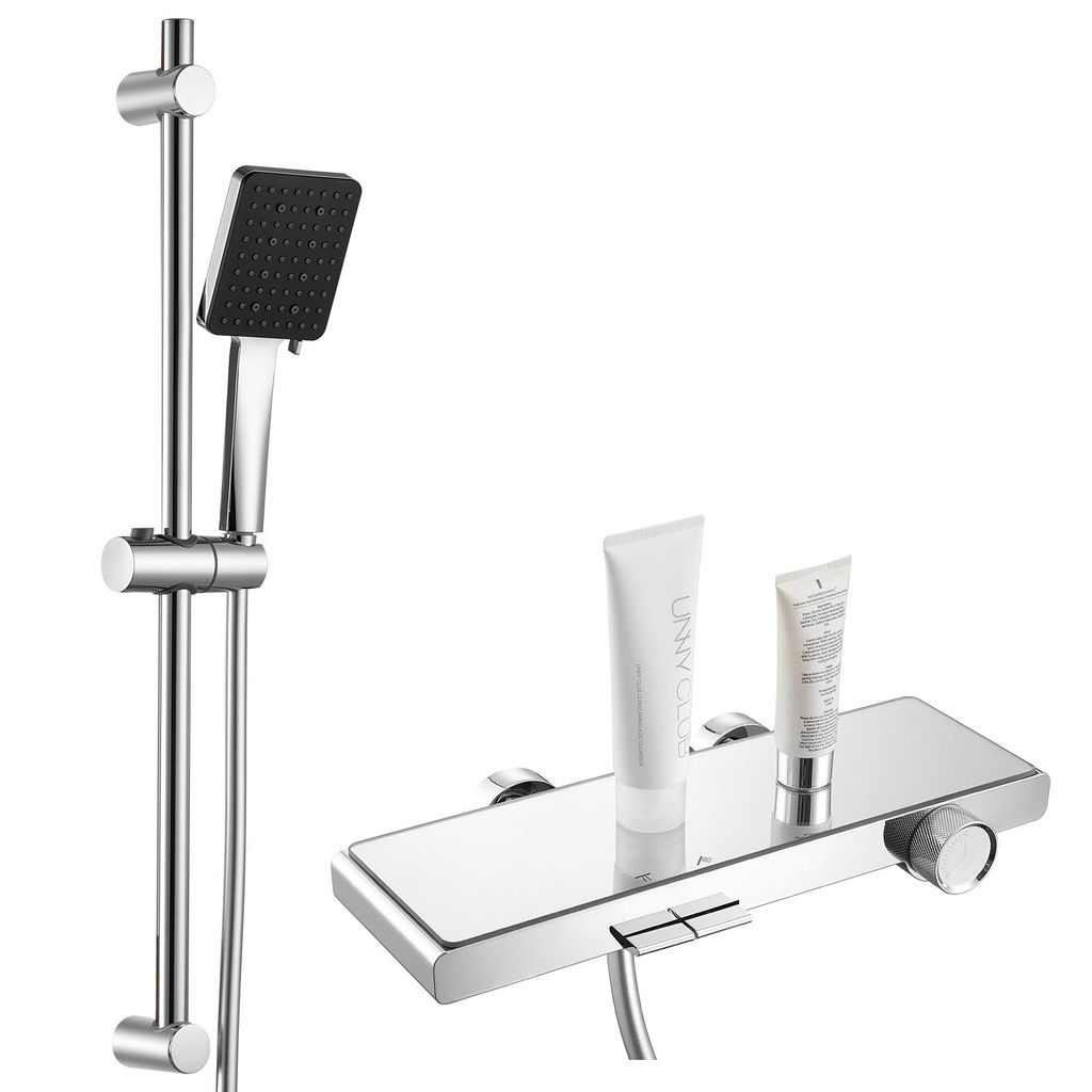 AURALUM Schwarzes Badewannenarmaturen-Set, Duschstange mit Produktbild 