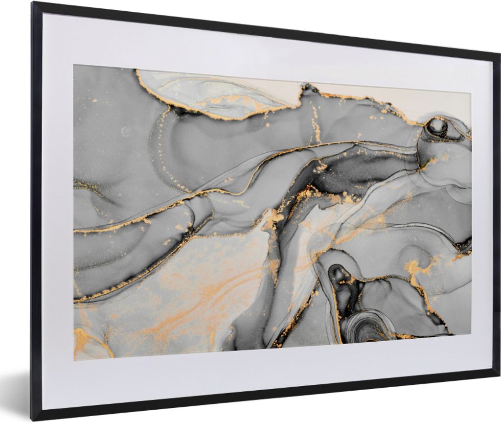 MuchoWow Gerahmtes Poster Marmor - Gold - Grau 60x40 cm - Poster mit Schwarzem Bilderrahmen Wandposter Rahmen Foto Bilder - Schlafzimmer - Plakat...