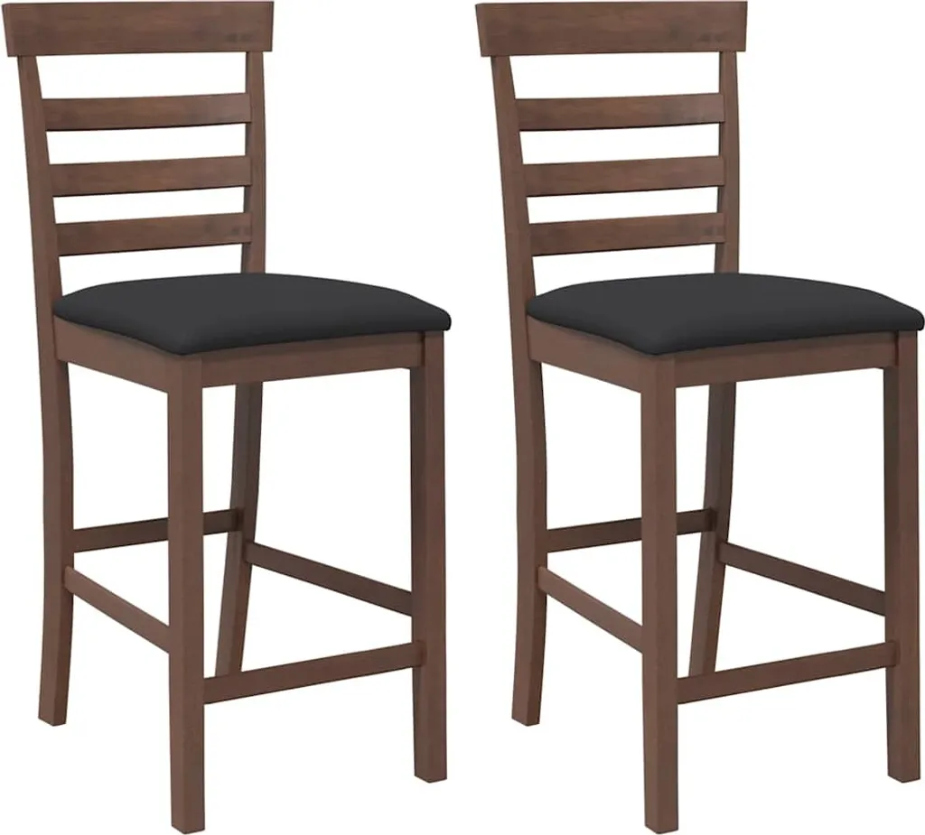 vidaXL Set 2 Sgabelli Bar Legno di Gomma Marrone Massiccio con Cuscino