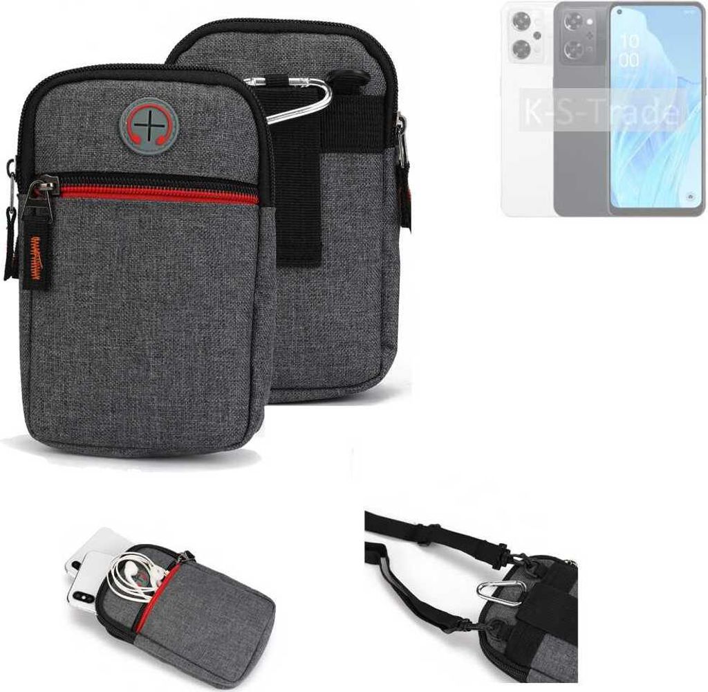 K-S-Trade Holster Gürteltasche kompatibel mit Oppo Reno9 A Handy Tasche Schutz Hülle grau Zusatzfächer 1x