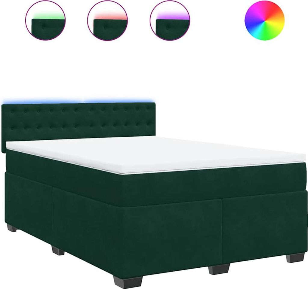 vidaXL Boxspringbett mit Matratze Dunkelgrün 140x190 cm Samt