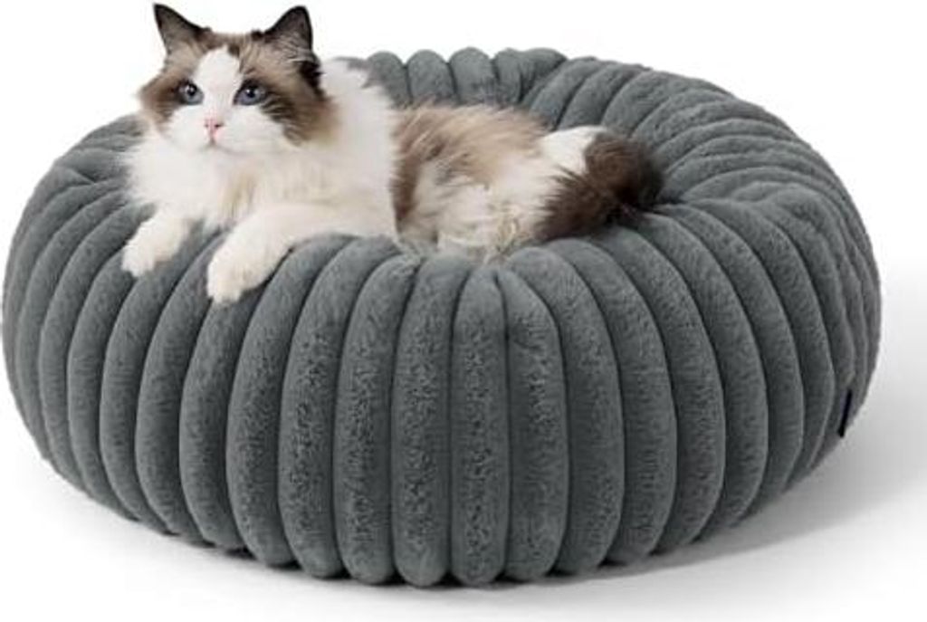 BEDSURE orthopädisches Katzen Bettchen - Flauschiges Donut 51x51x15cm rundes Katzensofa mit waschbarem & abnehmbarem Cord-Fleece-Bezug, rutschfest...
