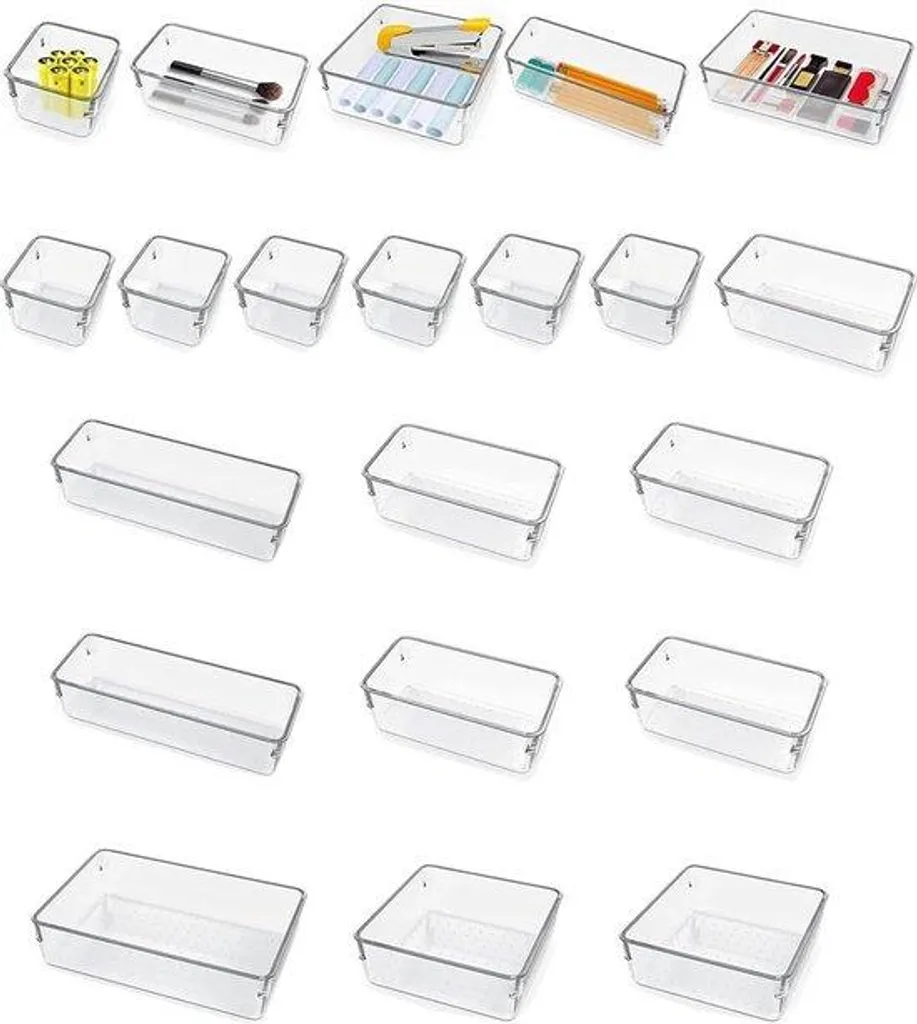 Set de 16 bacs de rangement transparents pour tiroir et placards