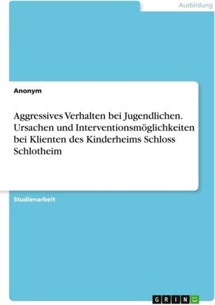 Aggressives Verhalten bei Jugendlichen. Ursachen und Interventionsmöglichkeiten bei Klienten des Kinderheims Schloss Schlotheim