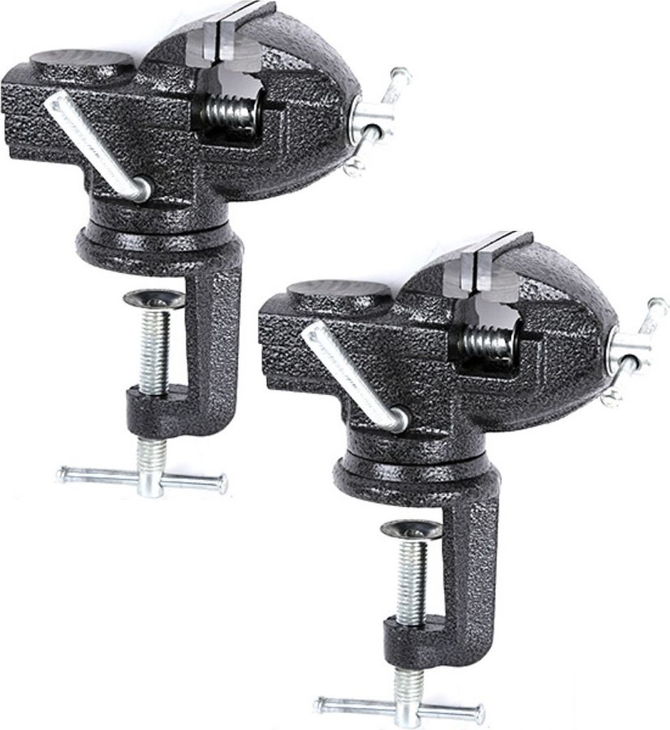 2er Set - 80mm Schraubstock mit Schutzbacken für Bohren, Schweißen, Schleifen | Werkbankschraubstock mit 360° Drehteller | Heimwerker Tischschra...