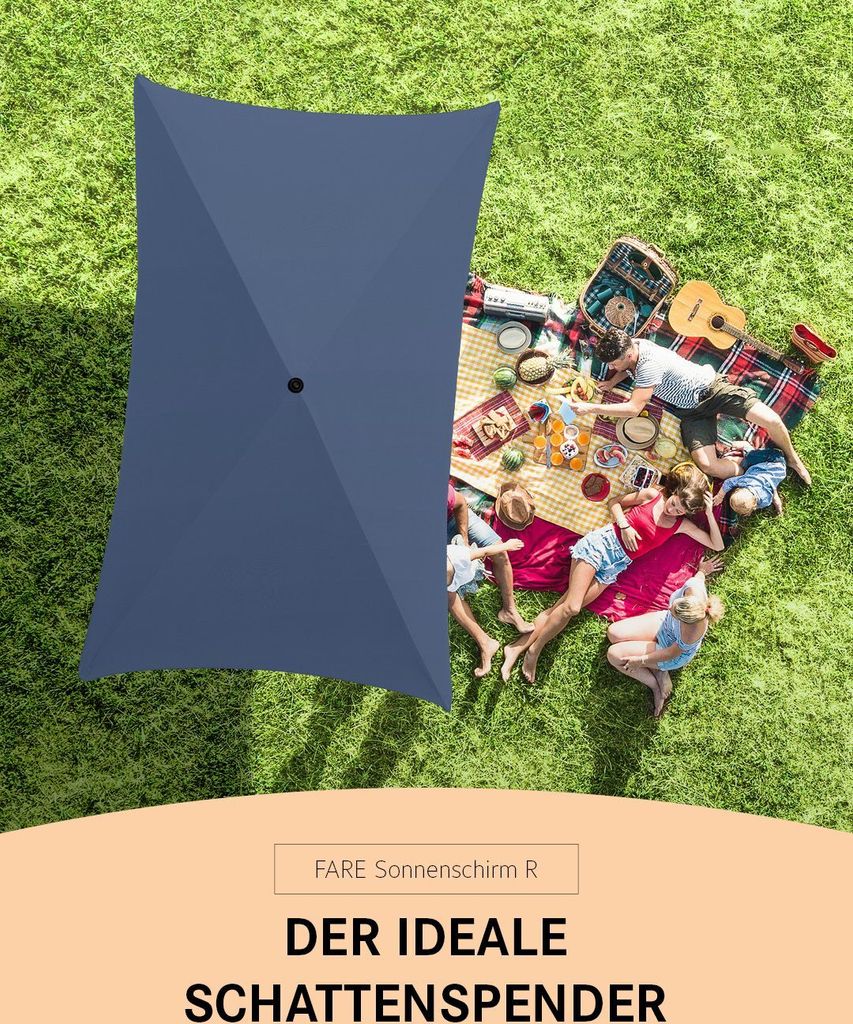 FARE Sonnenschirm R Höhenverstellbar Knickvorrichtung Lichtschutzfaktor UPF 50+ 200x122cm, Farbe:Nachtblau