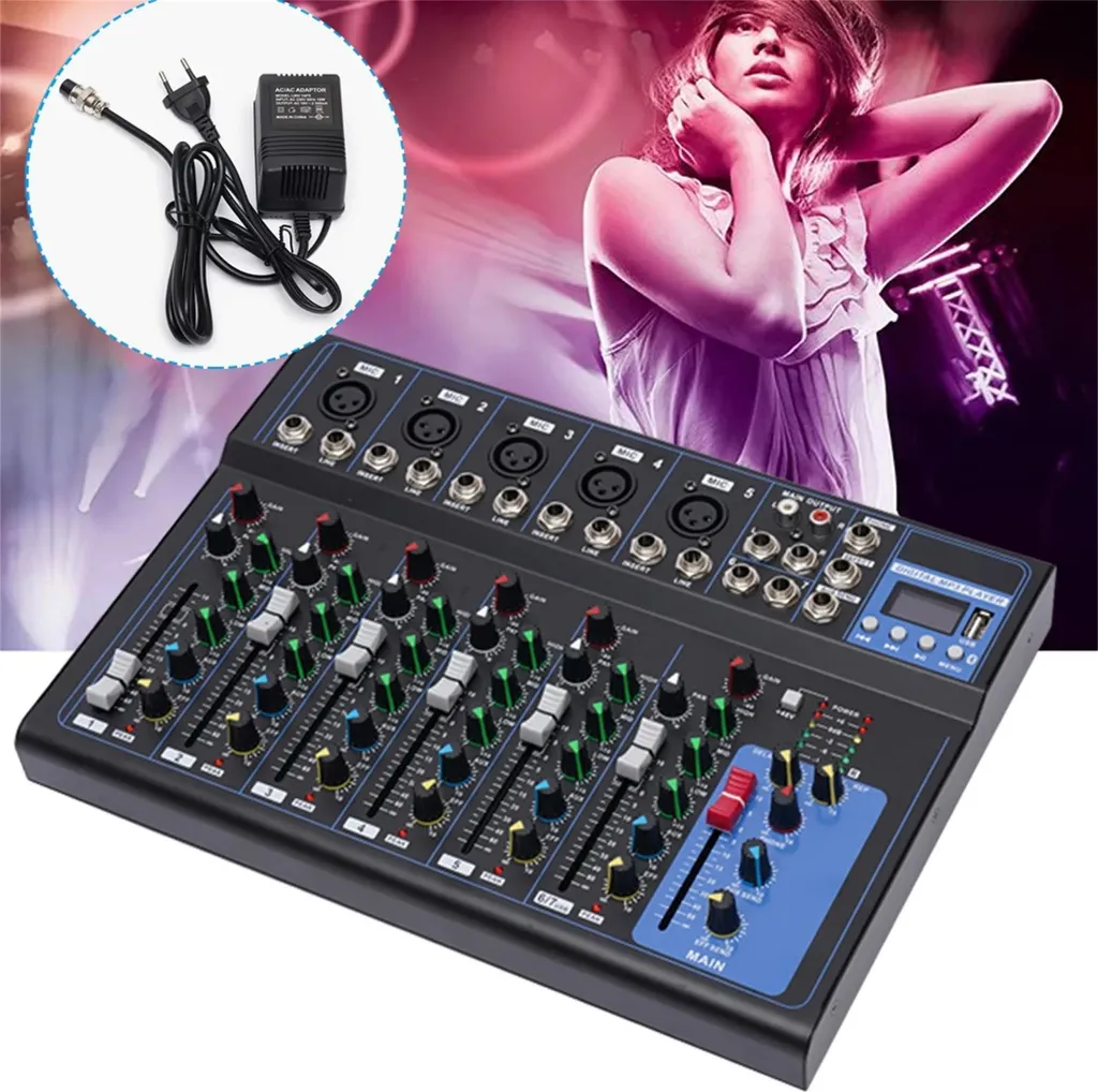 Table de mixage audio professionnelle 7 canaux console DJ stéréo noir - 3