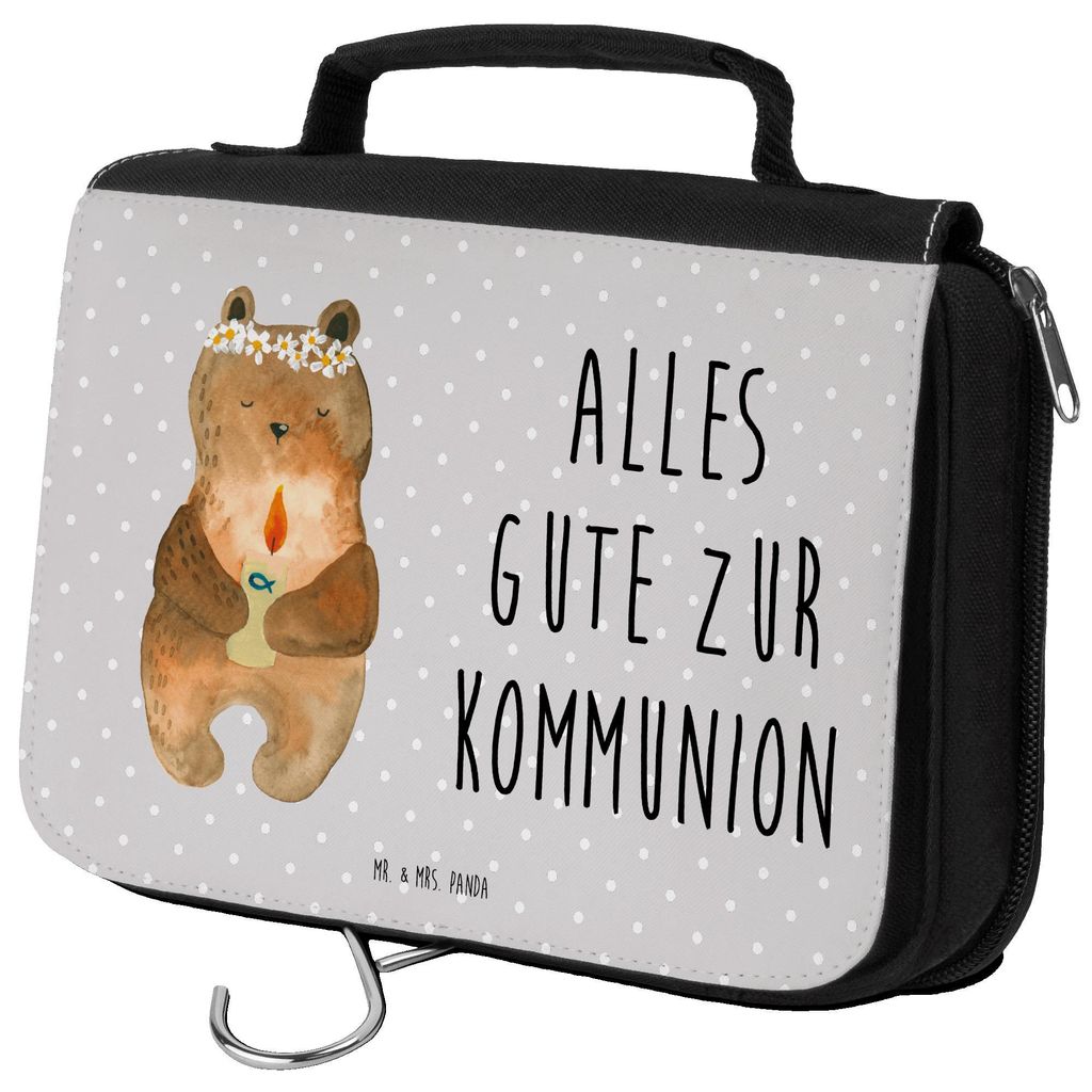 Mr. & Mrs. Panda Kosmetiktasche Bär Kommunion - Grau Pastell - Geschenk, Kulturtasche, Teddy, Gottes Segen, Katholisch, kulturtäschchen, Taufkerz...