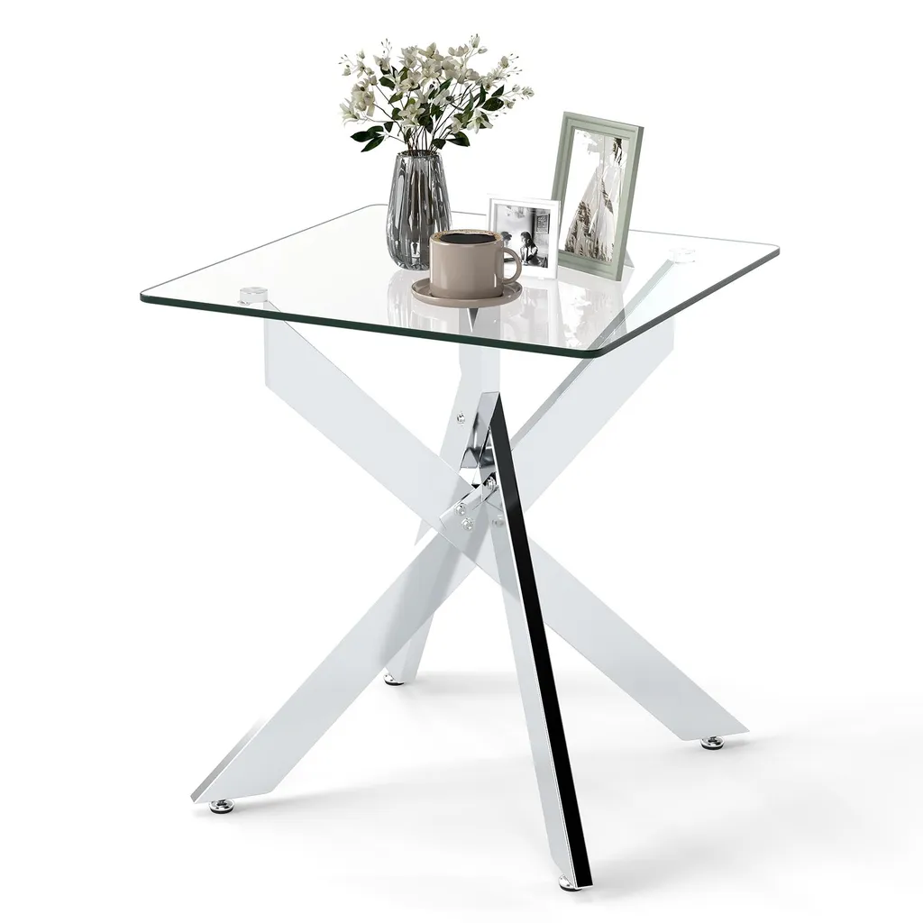 Table d'appoint pour petits espaces COSTWAY en verre et métal durable