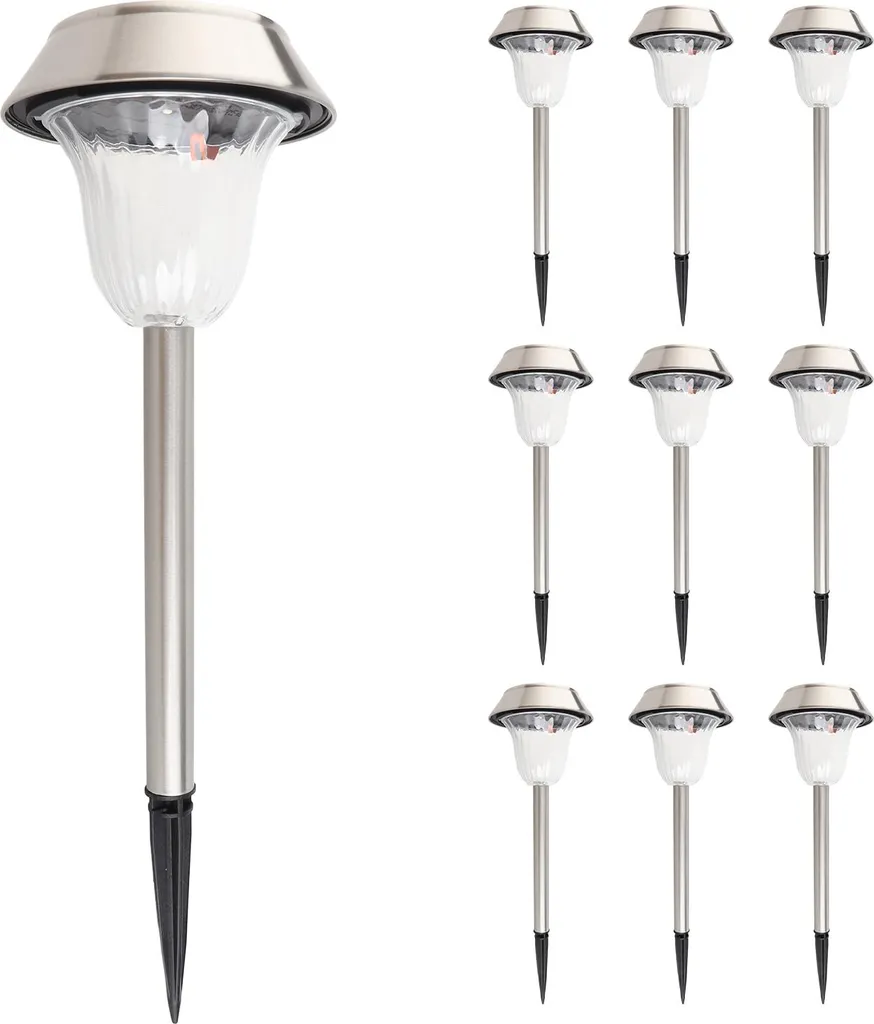 Éclairage Solaire de Jardin Inoxydable Blanc avec 10 Lampes à Piquer
