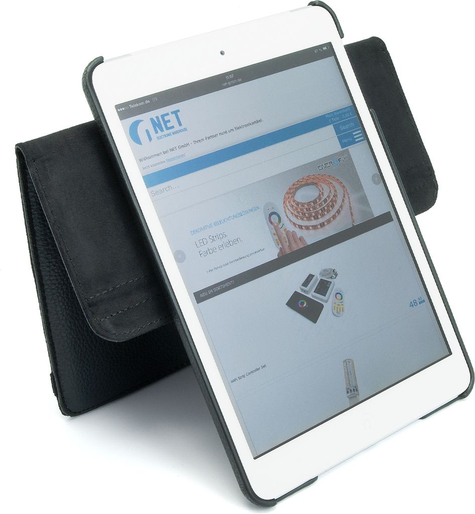 Leder Tasche Apple iPad mini Etui Hard Smart Cover Case Hülle schwenkbar schwarz