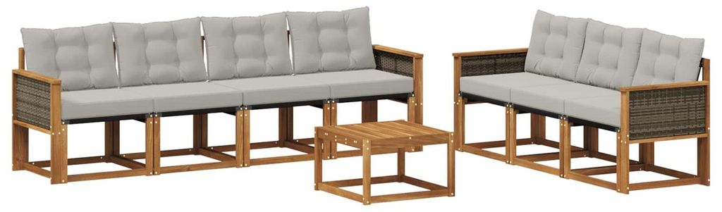 vidaXL Outdoor-Sofagarnitur mit Kissen 8 pcs Natürlich und Hellgrau