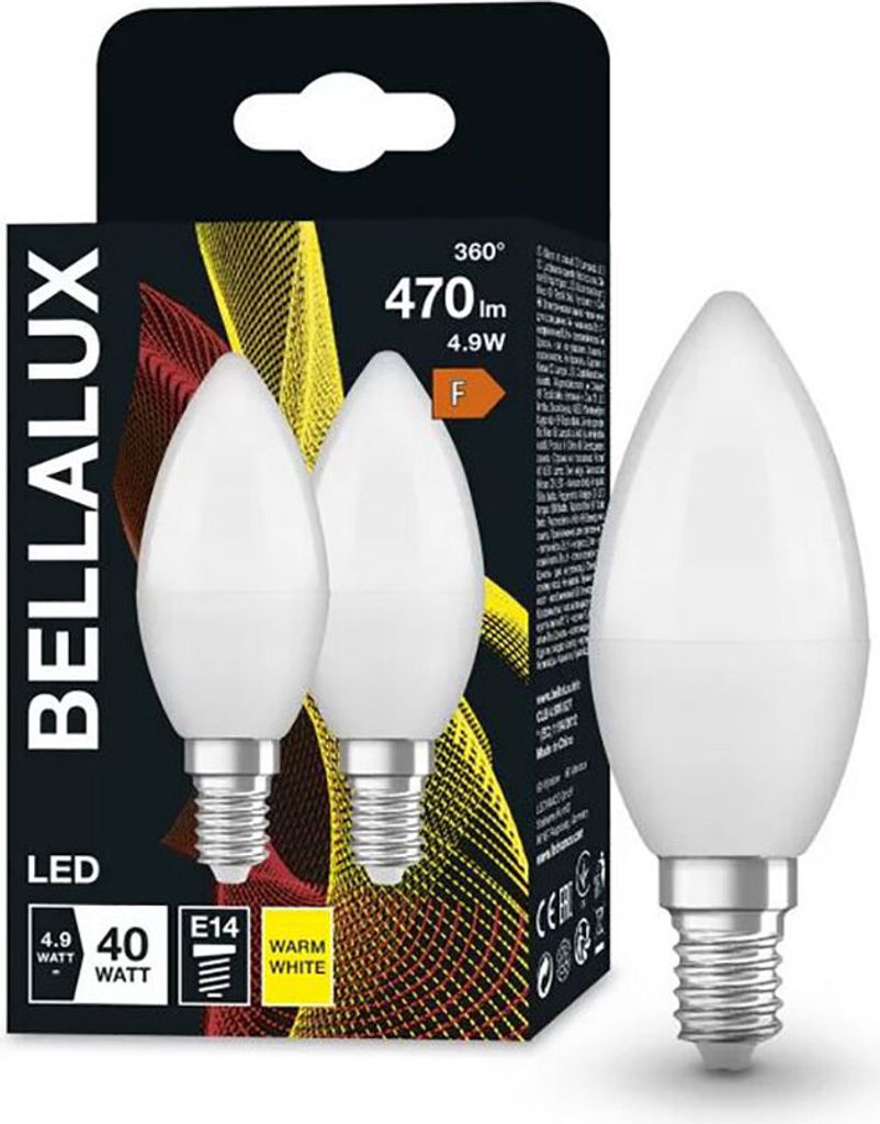 The image shows the packaging of two LED light bulbs, with one bulb also displayed separately.