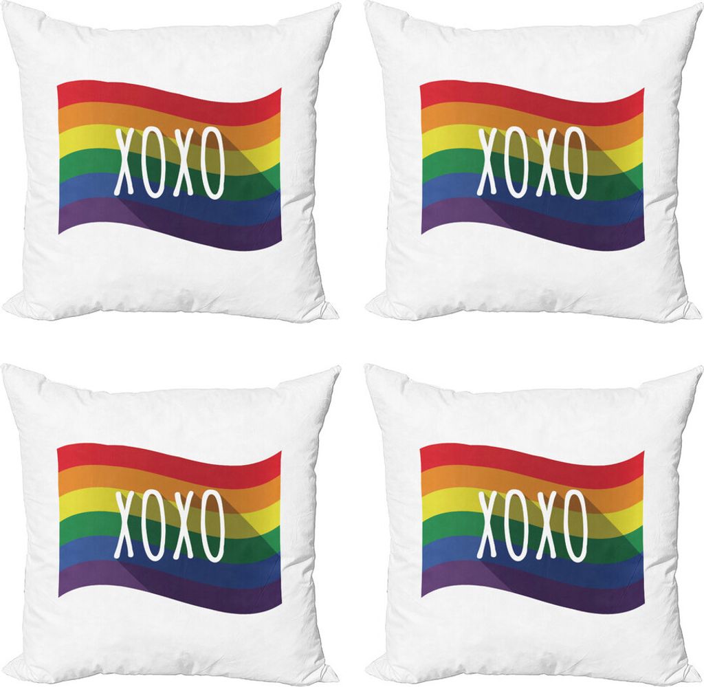ABAKUHAUS XOXO Kissenbezug Set (4 Stück), Winken Rainbow Flag Akronym, Moderner Doppelseitiger Digitaldruck, 50 cm x 50 cm, Mehrfarbig