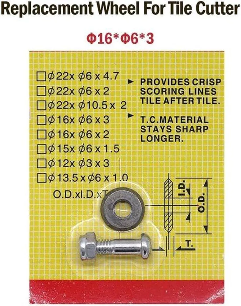 Pièce de rechange 16mm pour coupe-carreaux manuel, idéale pose de verre