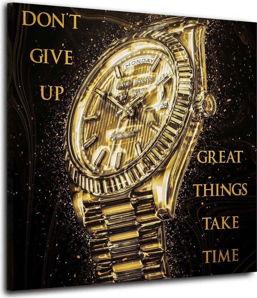 Motivation Mindset Luxus Gold Leinwandbild Wandbild Kunst XXL Deko: 120x120x4cm