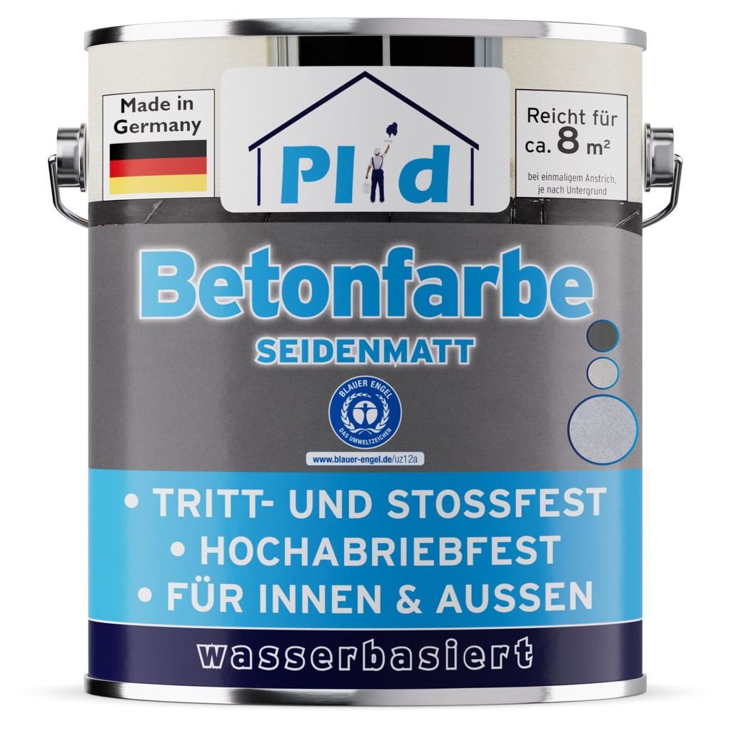 Plid Betonfarbe 0,75L Silbergrau – für ca. 8m² / Bodenbeschichtung Bodenfarbe Sockel – Innen- & Außenbereich, wetterfest & abriebfest