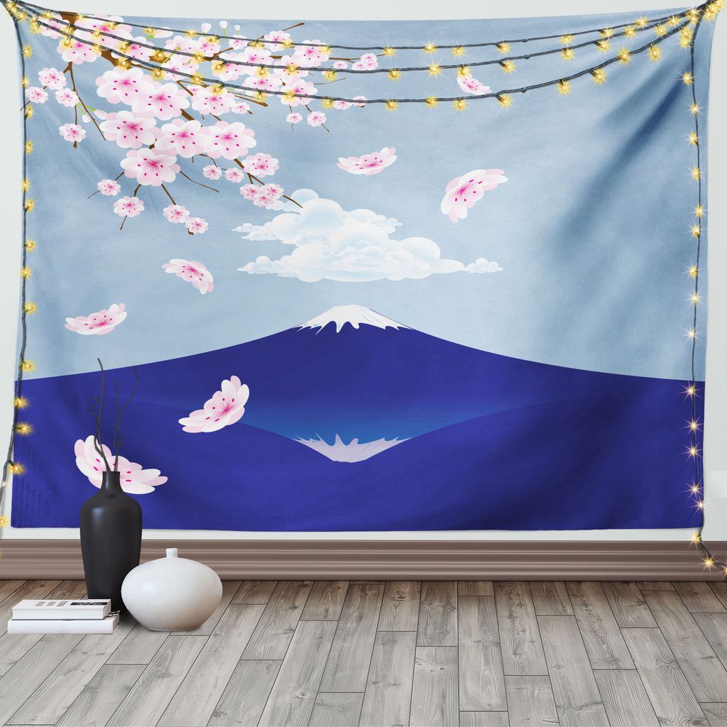 ABAKUHAUS Berg Wandteppich, Blühende Kirschblüten, Wohnzimmer Schlafzimmer Heim Seidiges Satin Wandteppich, 200 x 150 cm, Dunkle Lavendel und Mul...