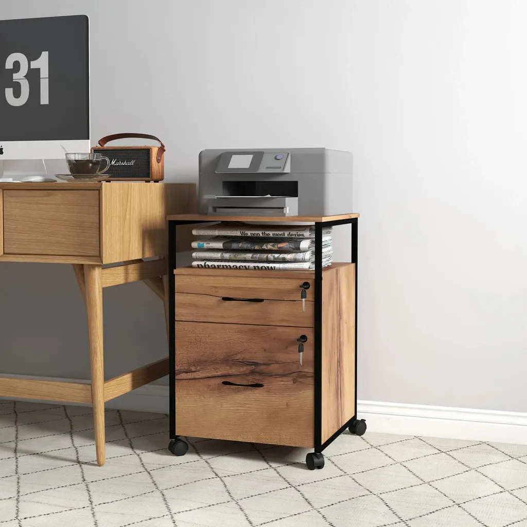 Caisson de bureau verrouillable à roulettes style industriel vintage