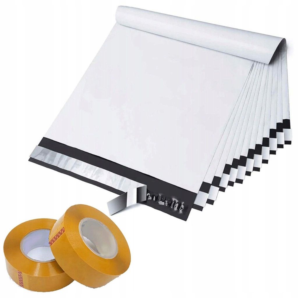 Rosfix Zestaw: Foliopaki Białe 500x610 mm (100 szt.) + 2x Taśma Pakowa Żółta 48 mm x 50 m