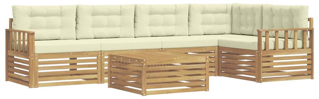 vidaXL Outdoor-Sofagarnitur mit Kissen 6 pcs Weiß und Creme Polyester