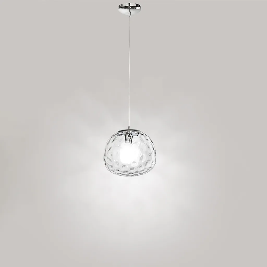 Lustre suspension moderne en verre et métal chromé pour intérieur