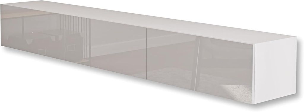 Weiß TV Lowboard 270 cm Hängeschrank für Wohnwand Produktbild 