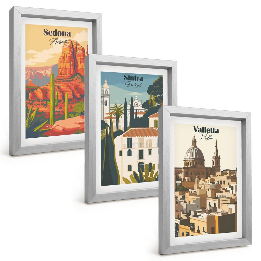 Bilder Set 3-teilig im silbergerahmten Rahmen – Wandbilder 3 Stück – gerahmte Poster für Wohnzimmer, Schlafzimmer und Flur – 20x30 cm – A...