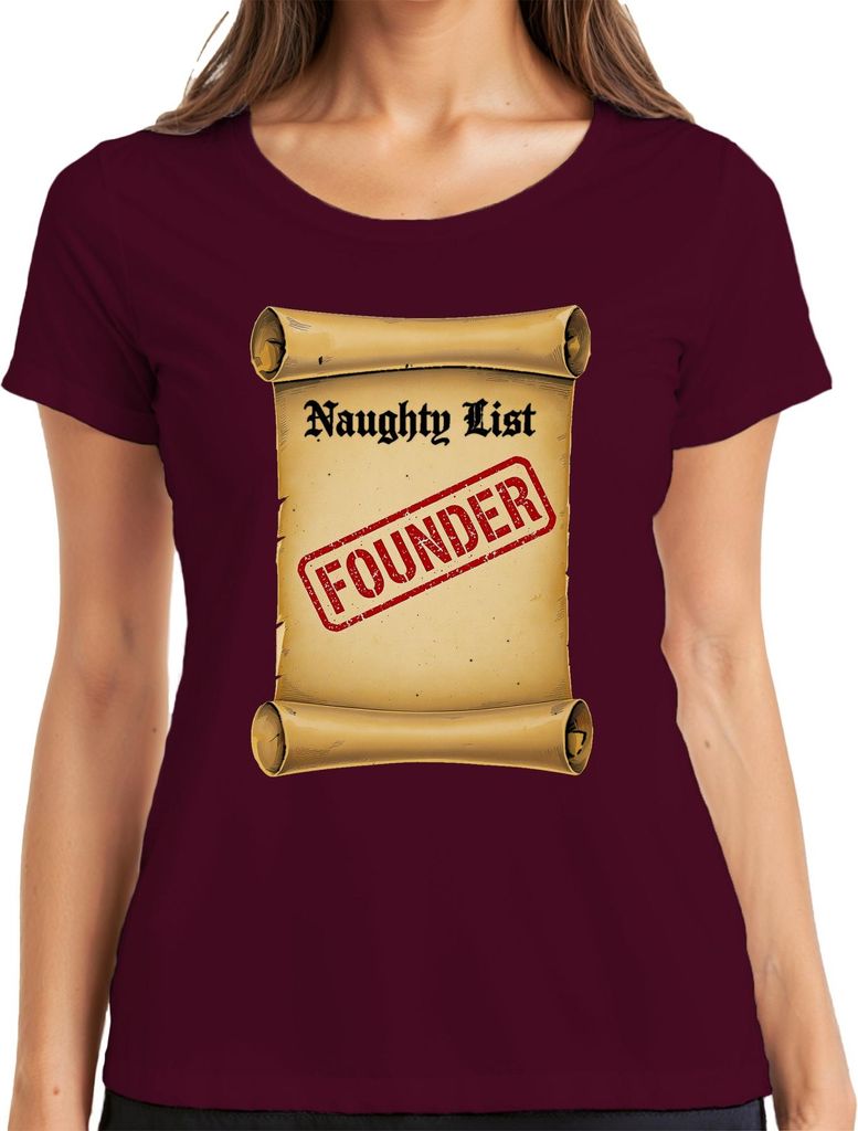 Naughty List Founder Weihnachtsmann lustig Geschenk Vintage Damen T-Shirt, Burgundy, 3XL