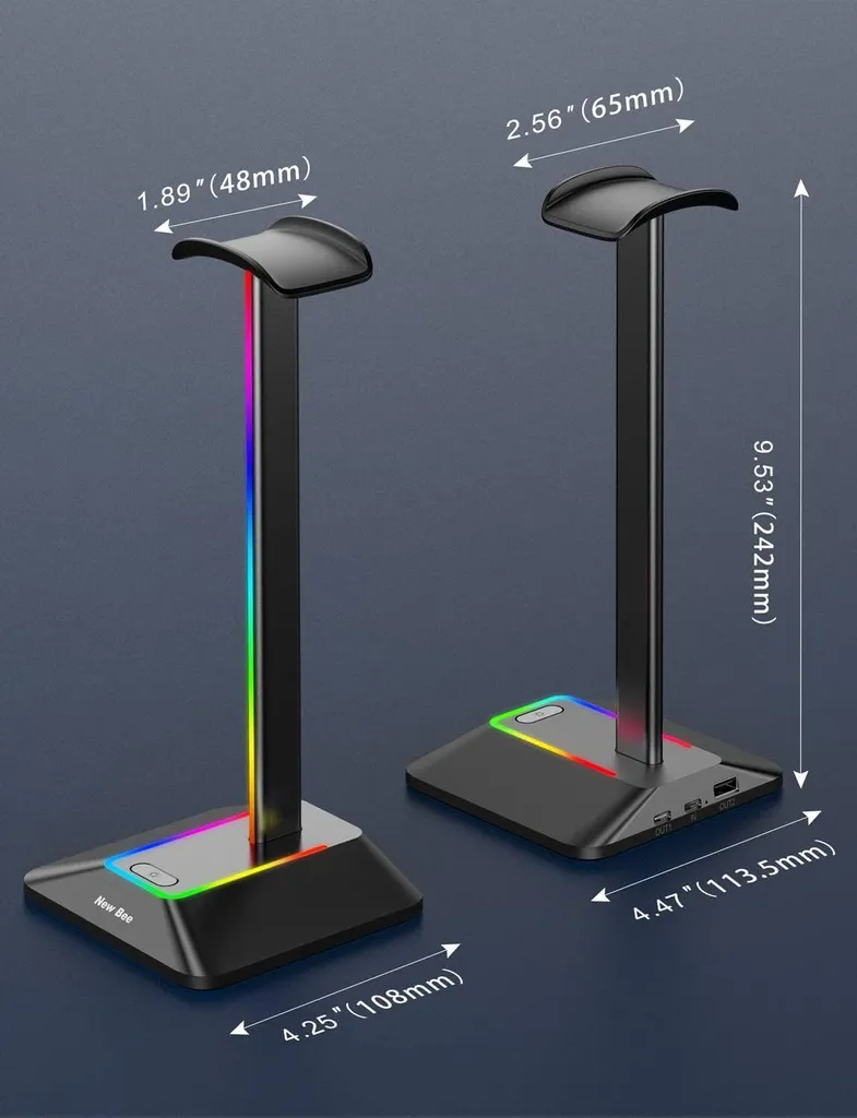 Support casque RGB noir avec hub USB Type-C et transfert de données PC