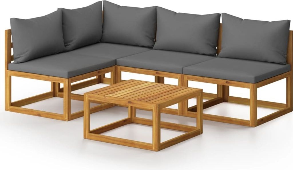 vidaXL 5-tlg. Garten-Lounge-Set mit Auflagen Massivholz Akazie