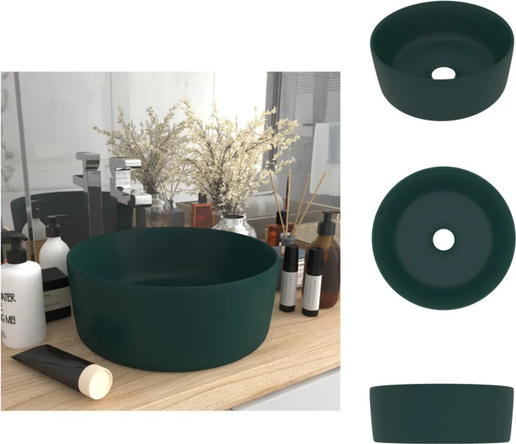 Lavabo Rotondo Verde Scuro Opaco vidaXL 40x15 cm - Ceramica Lusso