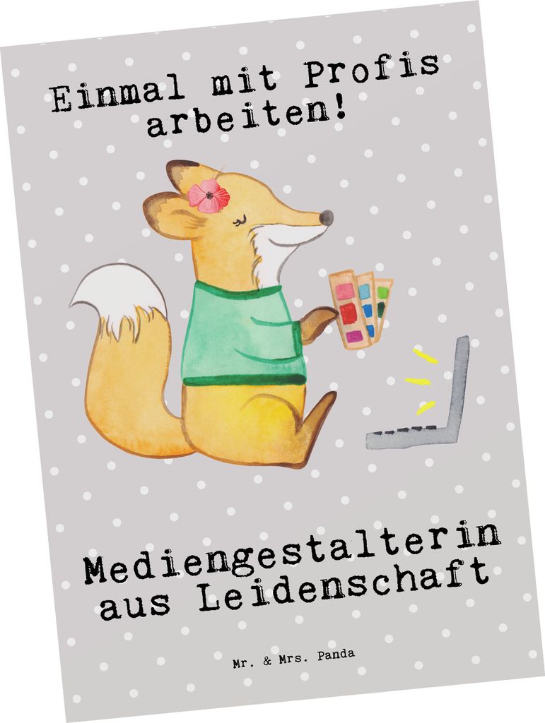 Mr. & Mrs. Panda Postkarte Mediengestalterin Leidenschaft - Grau Pastell - Geschenk, Designer, Mediengestalter, Grußkarte, Spruch, einzelkarte, Lu...