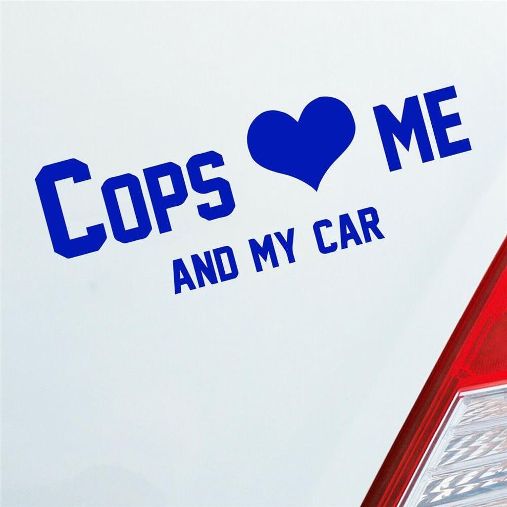 Auto Aufkleber Cops love me Tuning Polizei 10x36 cm Dunkelblau Sticker Heckscheibenaufkleber