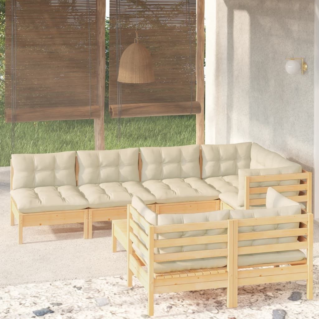 The Living Store 8-tlg. Garten-Lounge-Set mit Creme Kissen Massivholz Kiefer