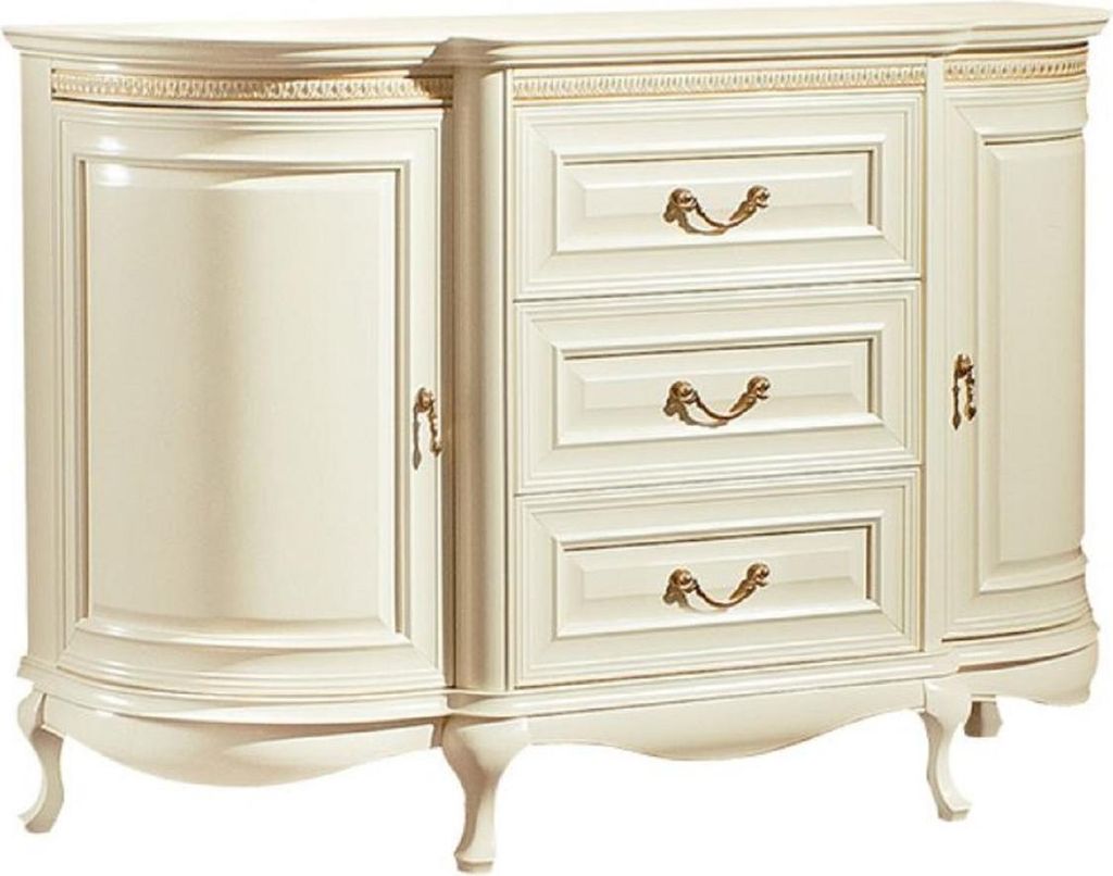 Casa Padrino Luxus Barock Kommode Creme / Gold 128,4 x 46,7 x H. 87,7 cm - Prunkvolle Kommode mit 2 Türen und 3 Schubladen - Luxus Qualität