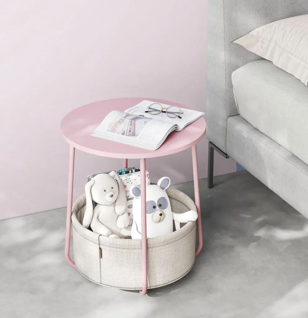 Table de rangement Vasagle Moris rose, petite table d'appoint ronde - 3