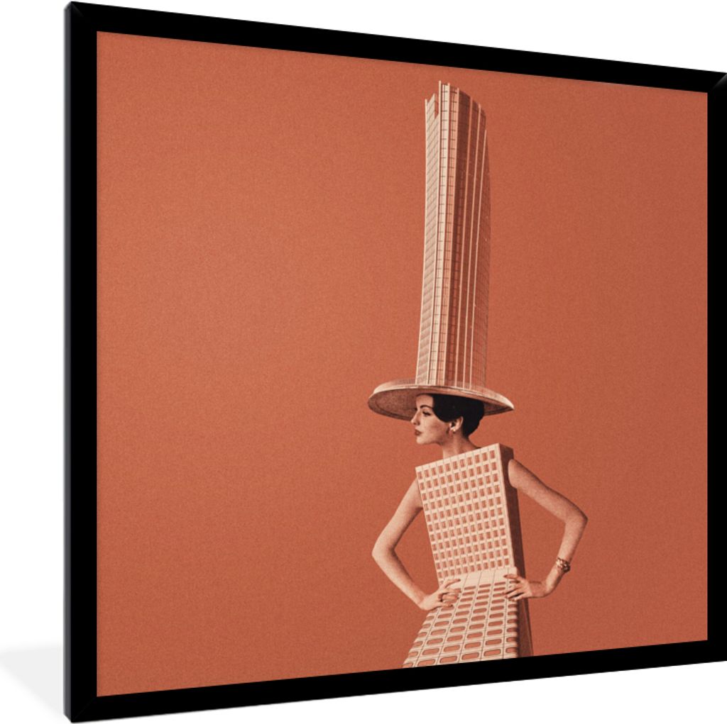 MuchoWow Gerahmtes Poster Frau - Stadt - Jahrgang 40x40 cm - Poster mit Schwarzem Bilderrahmen Wandposter Rahmen Foto Bilder - Mit Rahmen - Wandd...