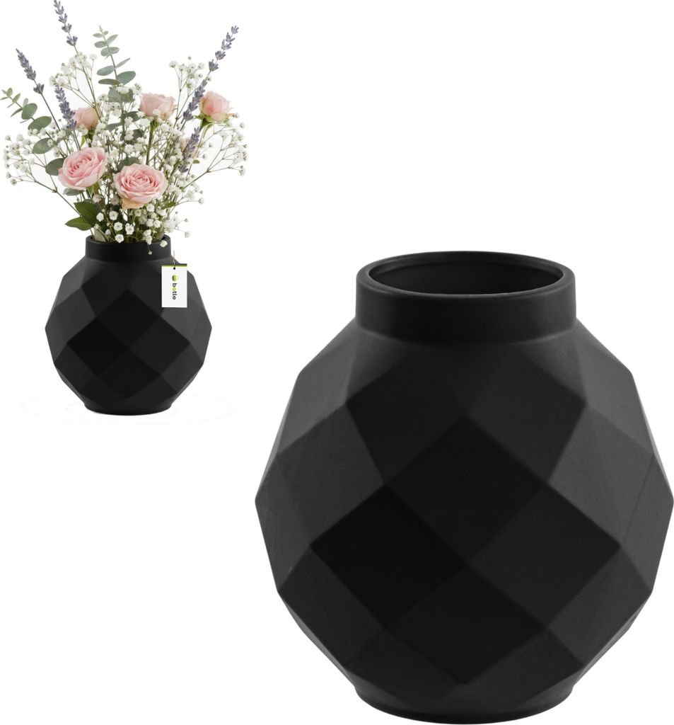 Vase aus Keramikhandgebrannter dreidimensionales Muster modern elegant Schwarze Matte Ø11 H22 cm - stilvolle Dekoration, geräumige Vase für Ihre...