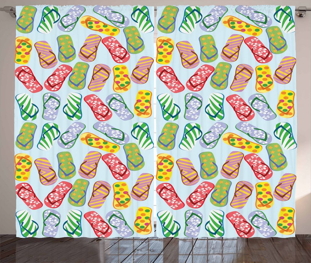 ABAKUHAUS Flip Flops Rustikaler Vorhang, Pantoffeln, Wohnzimmer Universalband Gardinen mit Schlaufen und Haken, 280 x 175 cm, Mehrfarbig